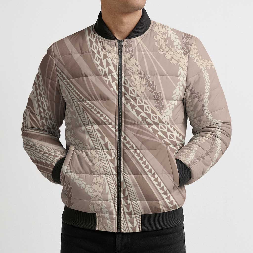 Polynesian Puakeniken Pikake Twisted Lei Bomber Puffer Jacket Beige LT7 - Polynesian Pride