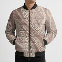 Polynesian Puakeniken Pikake Twisted Lei Bomber Puffer Jacket Beige LT7 - Polynesian Pride