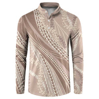 Polynesian Puakeniken Pikake Twisted Lei Button Sweatshirt Beige LT7 Beige - Polynesian Pride