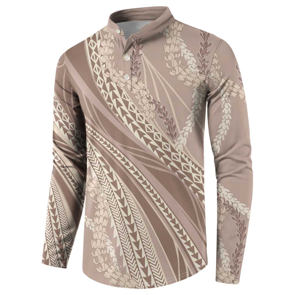 Polynesian Puakeniken Pikake Twisted Lei Button Sweatshirt Beige LT7 - Polynesian Pride