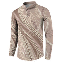 Polynesian Puakeniken Pikake Twisted Lei Button Sweatshirt Beige LT7 - Polynesian Pride