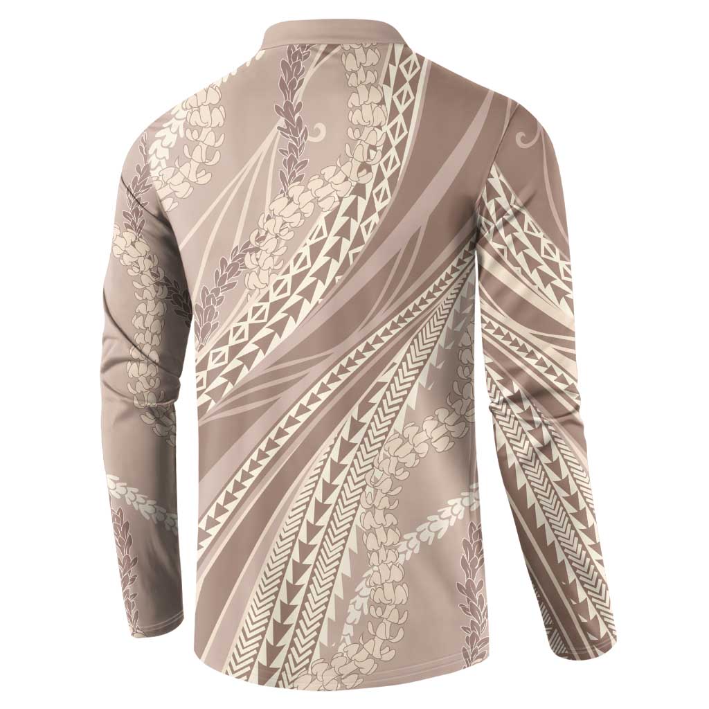 Polynesian Puakeniken Pikake Twisted Lei Button Sweatshirt Beige LT7 - Polynesian Pride