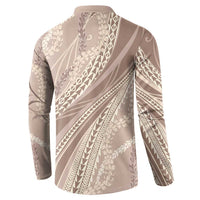 Polynesian Puakeniken Pikake Twisted Lei Button Sweatshirt Beige LT7 - Polynesian Pride