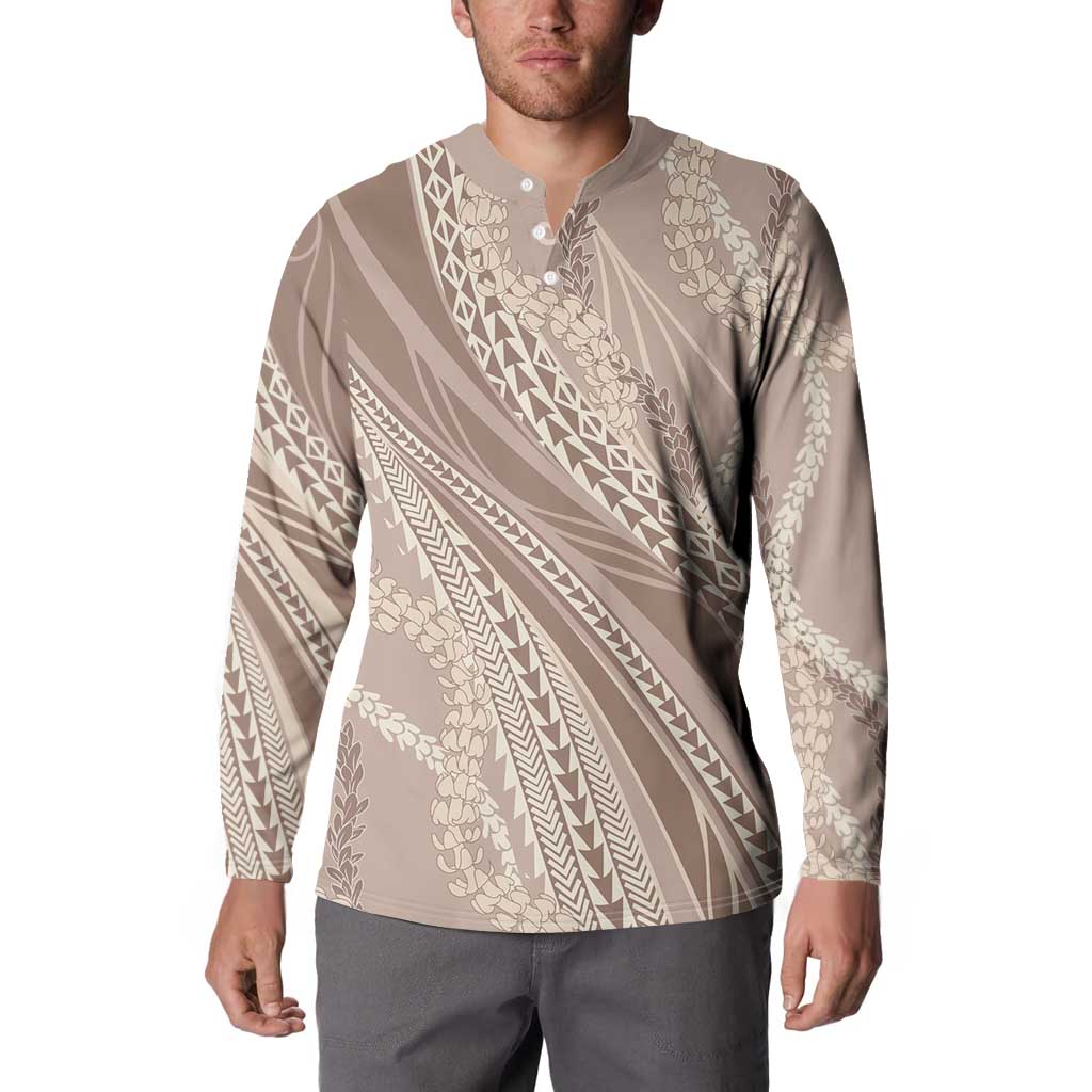Polynesian Puakeniken Pikake Twisted Lei Button Sweatshirt Beige LT7 - Polynesian Pride