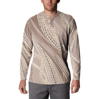 Polynesian Puakeniken Pikake Twisted Lei Button Sweatshirt Beige LT7 - Polynesian Pride