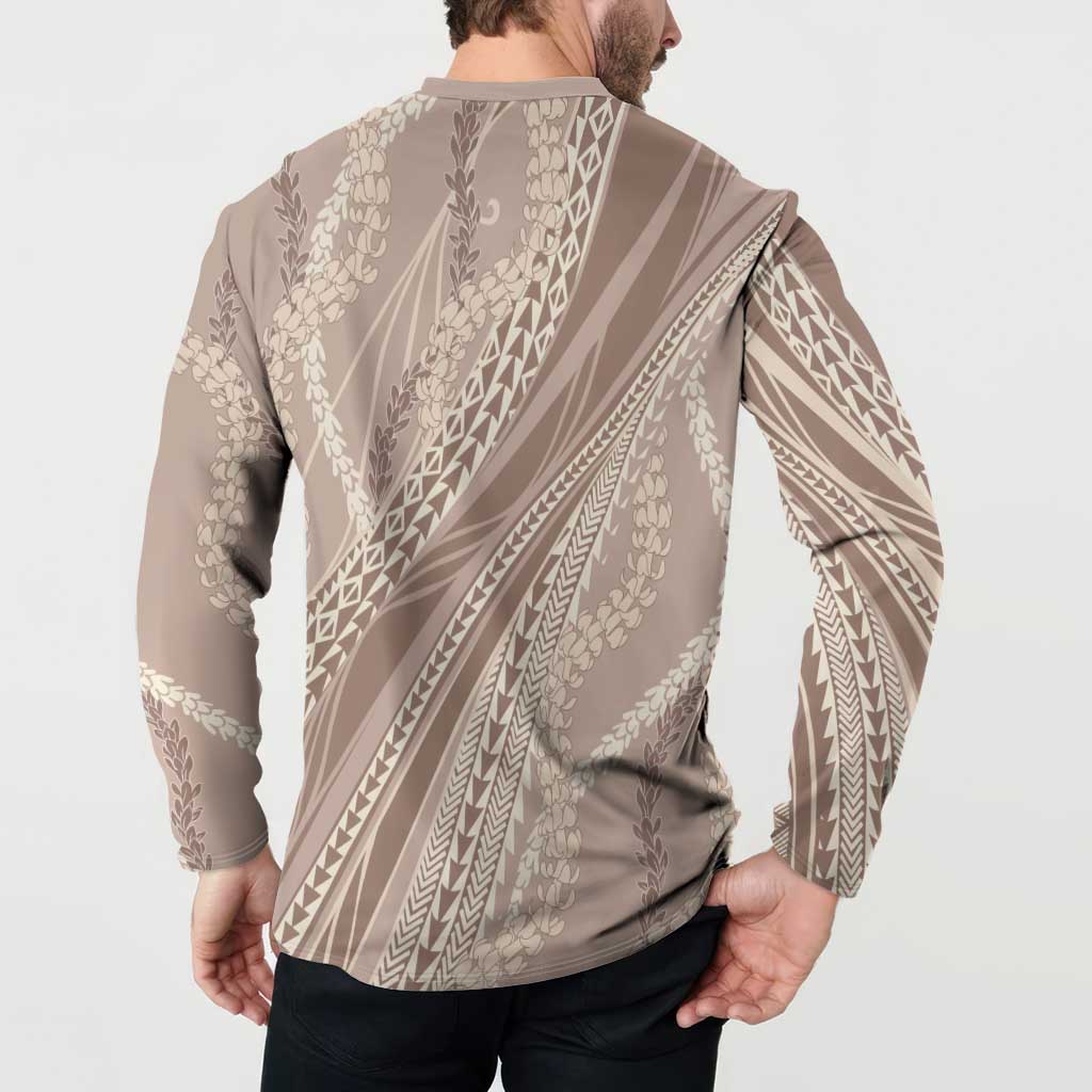 Polynesian Puakeniken Pikake Twisted Lei Button Sweatshirt Beige LT7 - Polynesian Pride