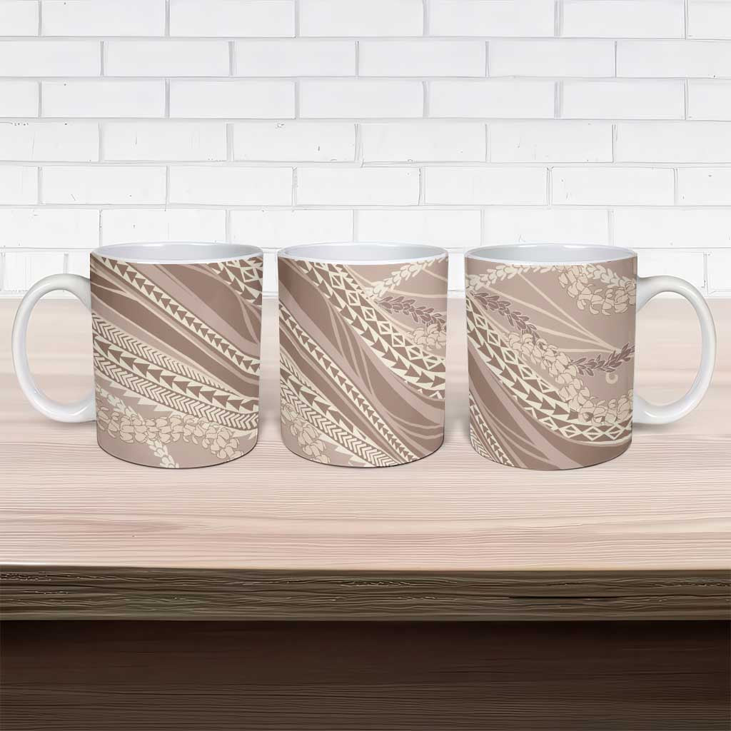 Polynesian Puakeniken Pikake Twisted Lei Ceramic Mug Beige LT7 - Polynesian Pride