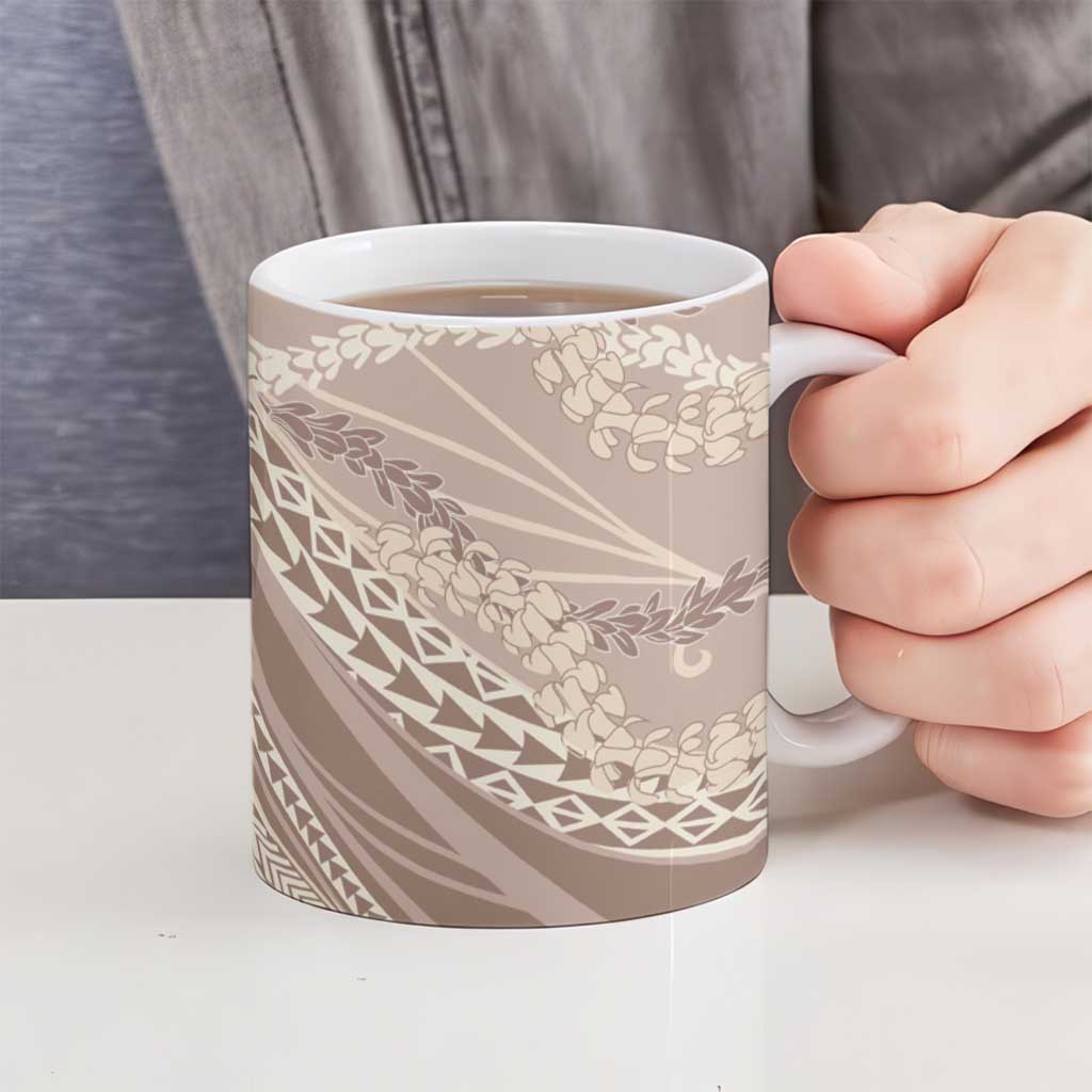 Polynesian Puakeniken Pikake Twisted Lei Ceramic Mug Beige LT7 - Polynesian Pride