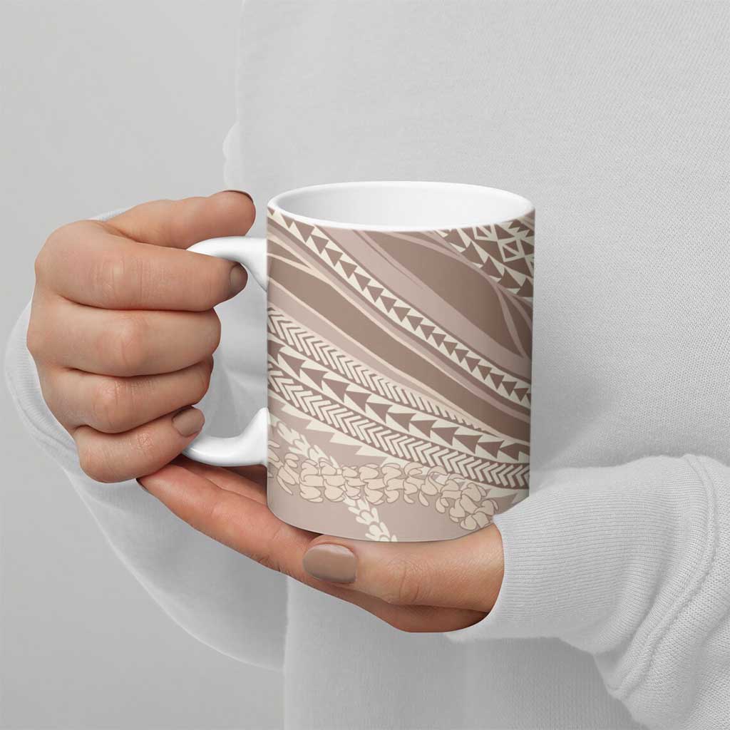 Polynesian Puakeniken Pikake Twisted Lei Ceramic Mug Beige LT7 - Polynesian Pride
