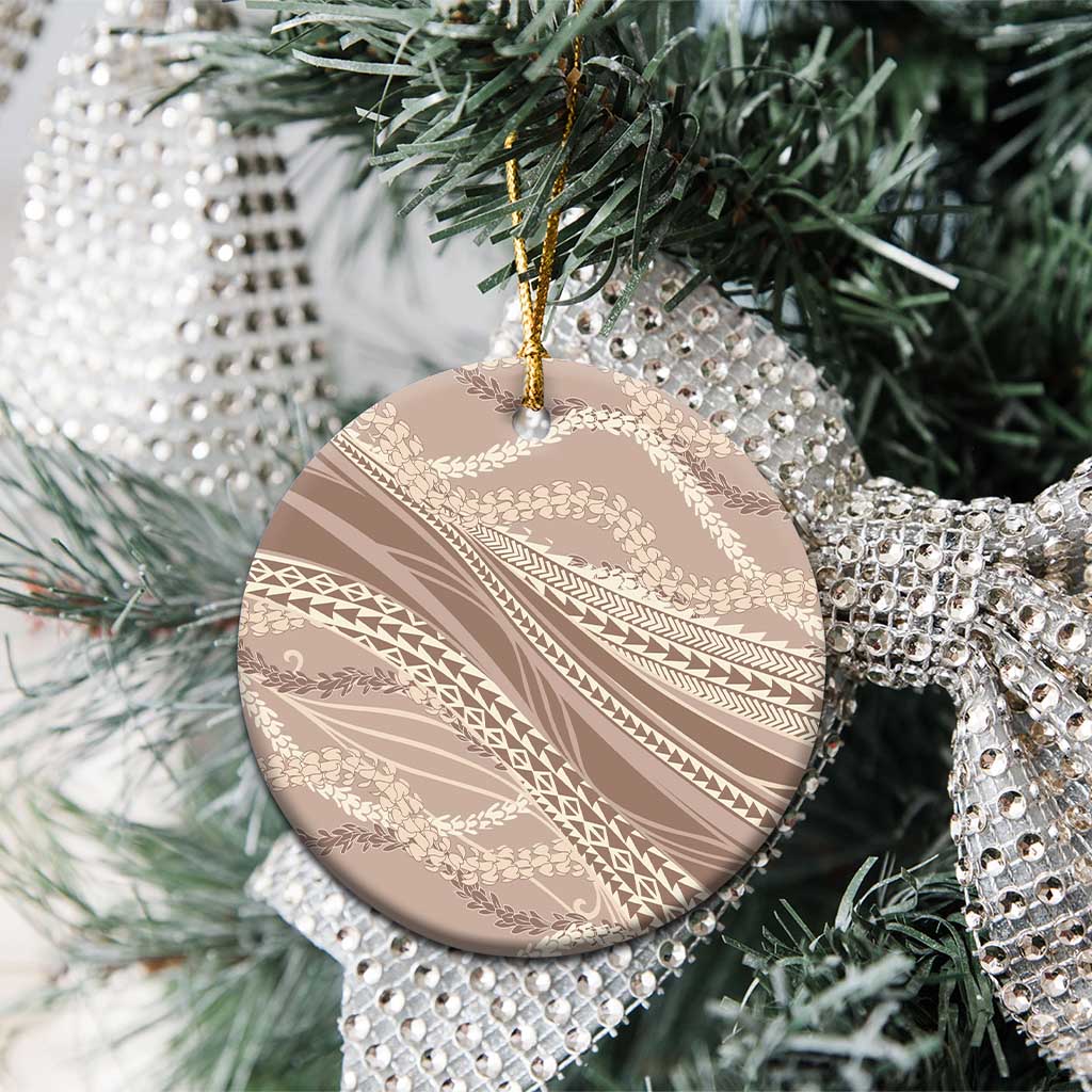 Polynesian Puakeniken Pikake Twisted Lei Ceramic Ornament Beige - Polynesian Pride