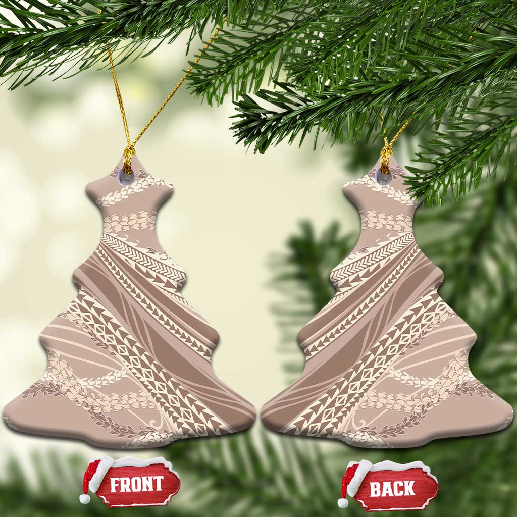 Polynesian Puakeniken Pikake Twisted Lei Ceramic Ornament Beige - Polynesian Pride