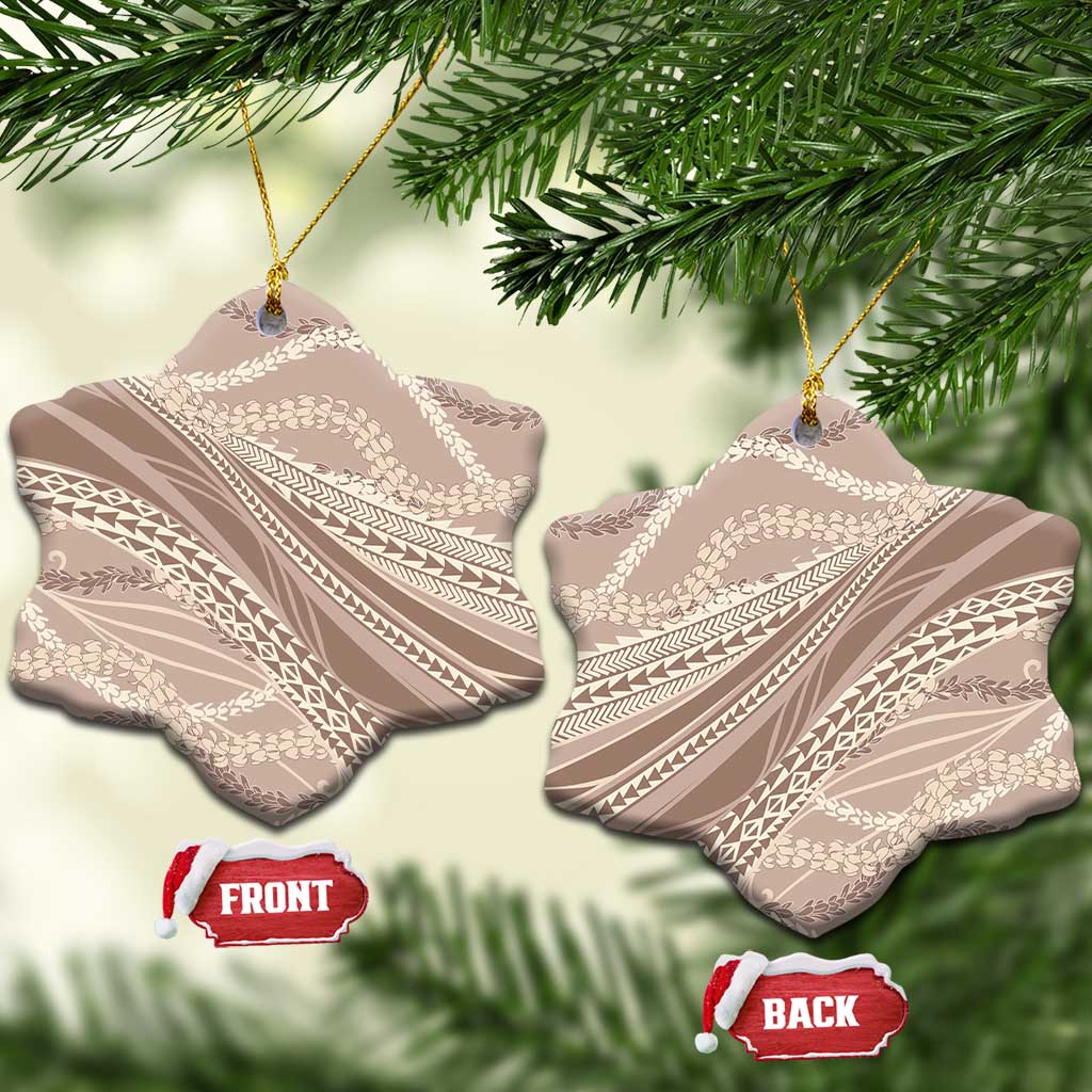 Polynesian Puakeniken Pikake Twisted Lei Ceramic Ornament Beige - Polynesian Pride