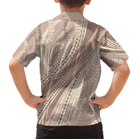 Polynesian Puakeniken Pikake Twisted Lei Family Matching Long Sleeve Bodycon Dress and Hawaiian Shirt Beige - Polynesian Pride