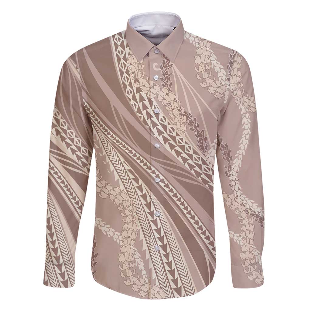 Polynesian Puakeniken Pikake Twisted Lei Family Matching Mermaid Dress and Hawaiian Shirt Beige - Polynesian Pride