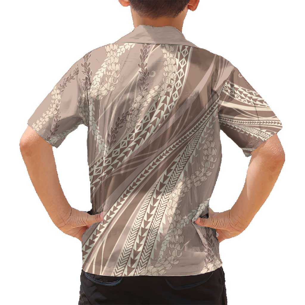 Polynesian Puakeniken Pikake Twisted Lei Family Matching Off Shoulder Maxi Dress and Hawaiian Shirt Beige - Polynesian Pride