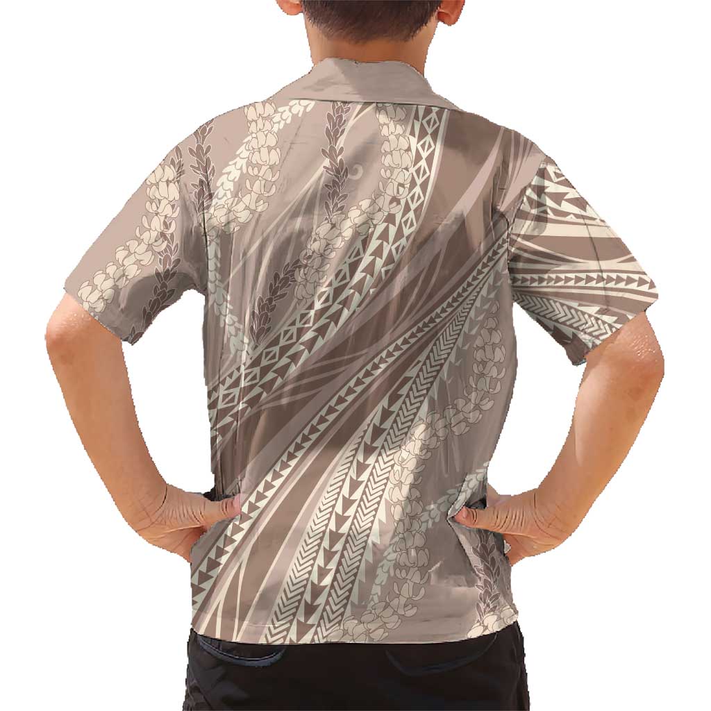 Polynesian Puakeniken Pikake Twisted Lei Family Matching Puletasi and Hawaiian Shirt Beige LT7 - Polynesian Pride