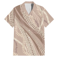 Polynesian Puakeniken Pikake Twisted Lei Family Matching Puletasi and Hawaiian Shirt Beige LT7 Dad's Shirt - Short Sleeve Beige - Polynesian Pride