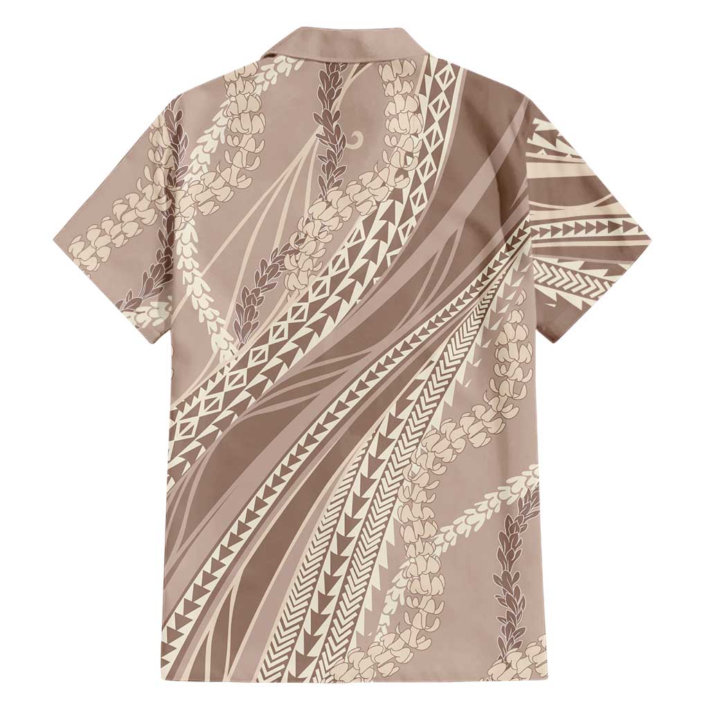 Polynesian Puakeniken Pikake Twisted Lei Family Matching Puletasi and Hawaiian Shirt Beige LT7 - Polynesian Pride