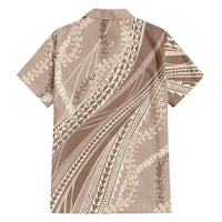 Polynesian Puakeniken Pikake Twisted Lei Family Matching Puletasi and Hawaiian Shirt Beige LT7 - Polynesian Pride