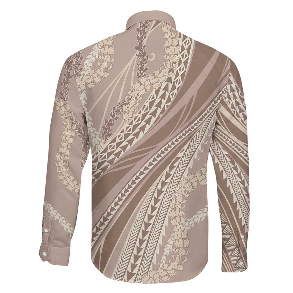 Polynesian Puakeniken Pikake Twisted Lei Family Matching Puletasi and Hawaiian Shirt Beige LT7 - Polynesian Pride