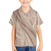 Polynesian Puakeniken Pikake Twisted Lei Family Matching Puletasi and Hawaiian Shirt Beige LT7 Son's Shirt Beige - Polynesian Pride
