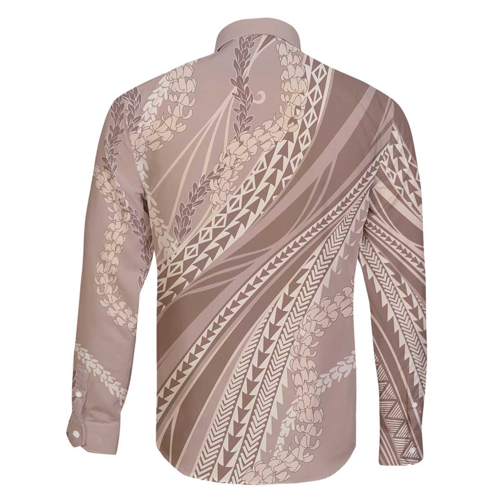 Polynesian Puakeniken Pikake Twisted Lei Family Matching Summer Maxi Dress and Hawaiian Shirt Beige - Polynesian Pride