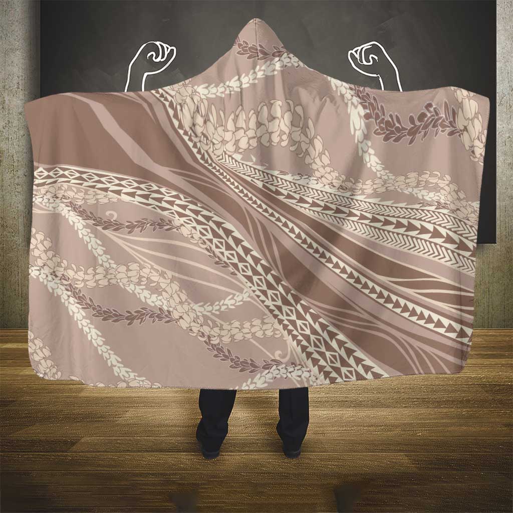Polynesian Puakeniken Pikake Twisted Lei Hooded Blanket Beige - Polynesian Pride