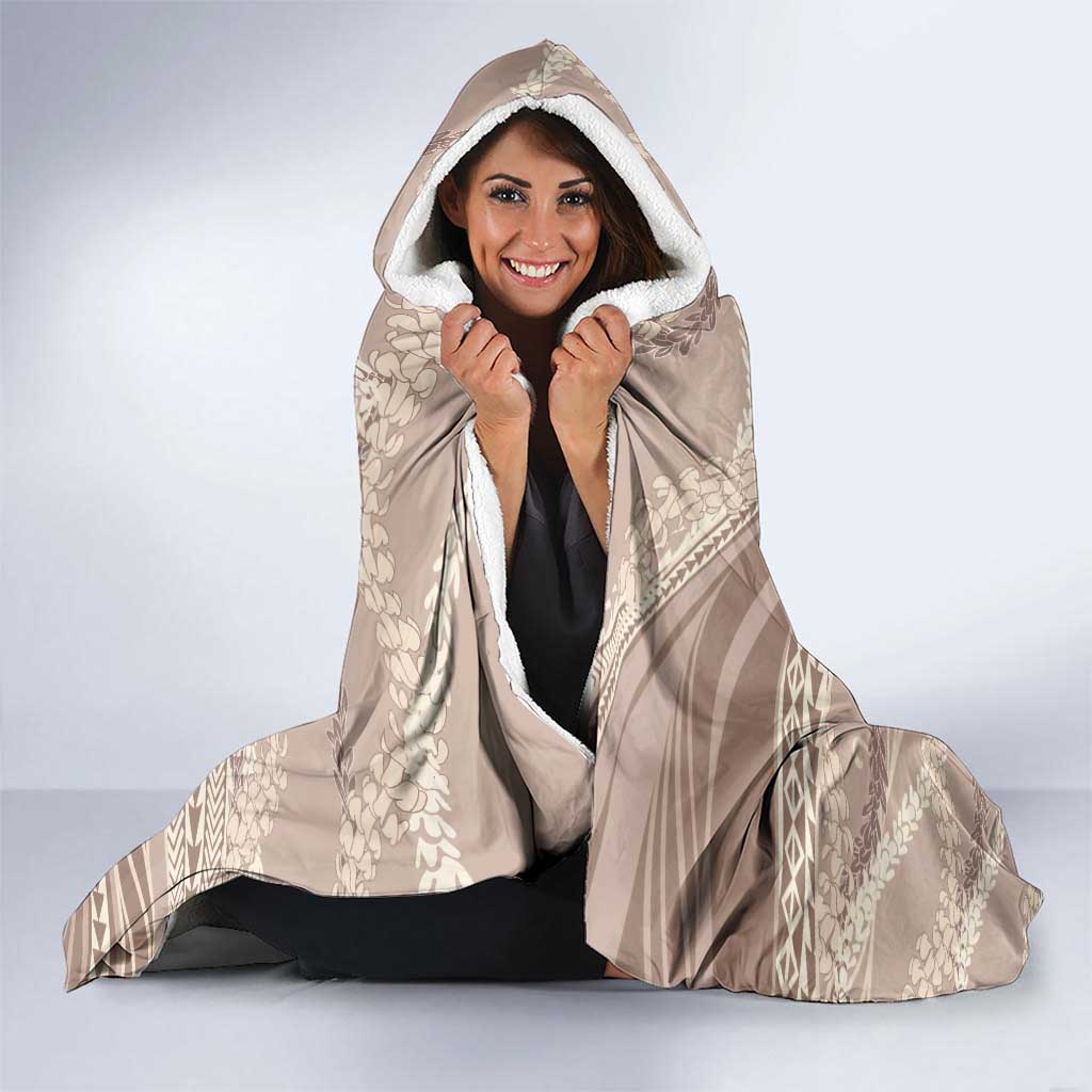 Polynesian Puakeniken Pikake Twisted Lei Hooded Blanket Beige - Polynesian Pride