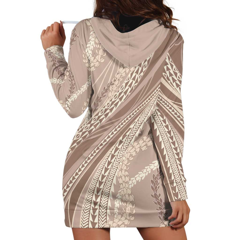 Polynesian Puakeniken Pikake Twisted Lei Hoodie Dress Beige - Polynesian Pride