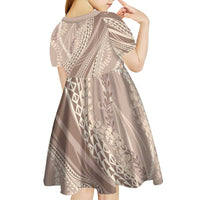 Polynesian Puakeniken Pikake Twisted Lei Kid Short Sleeve Dress Beige - Polynesian Pride