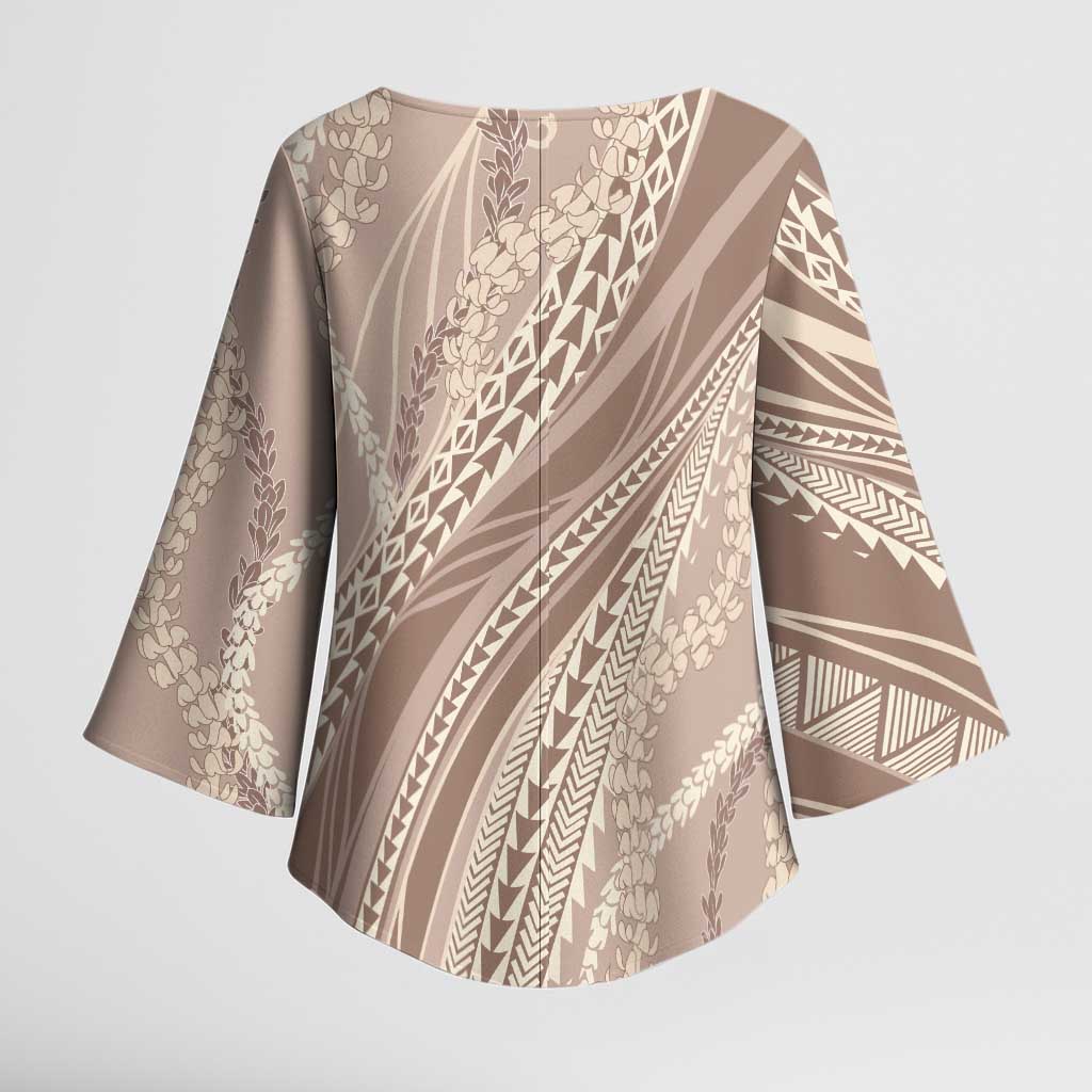 Polynesian Puakeniken Pikake Twisted Lei Kimono Sleeve Blouse Beige - Polynesian Pride