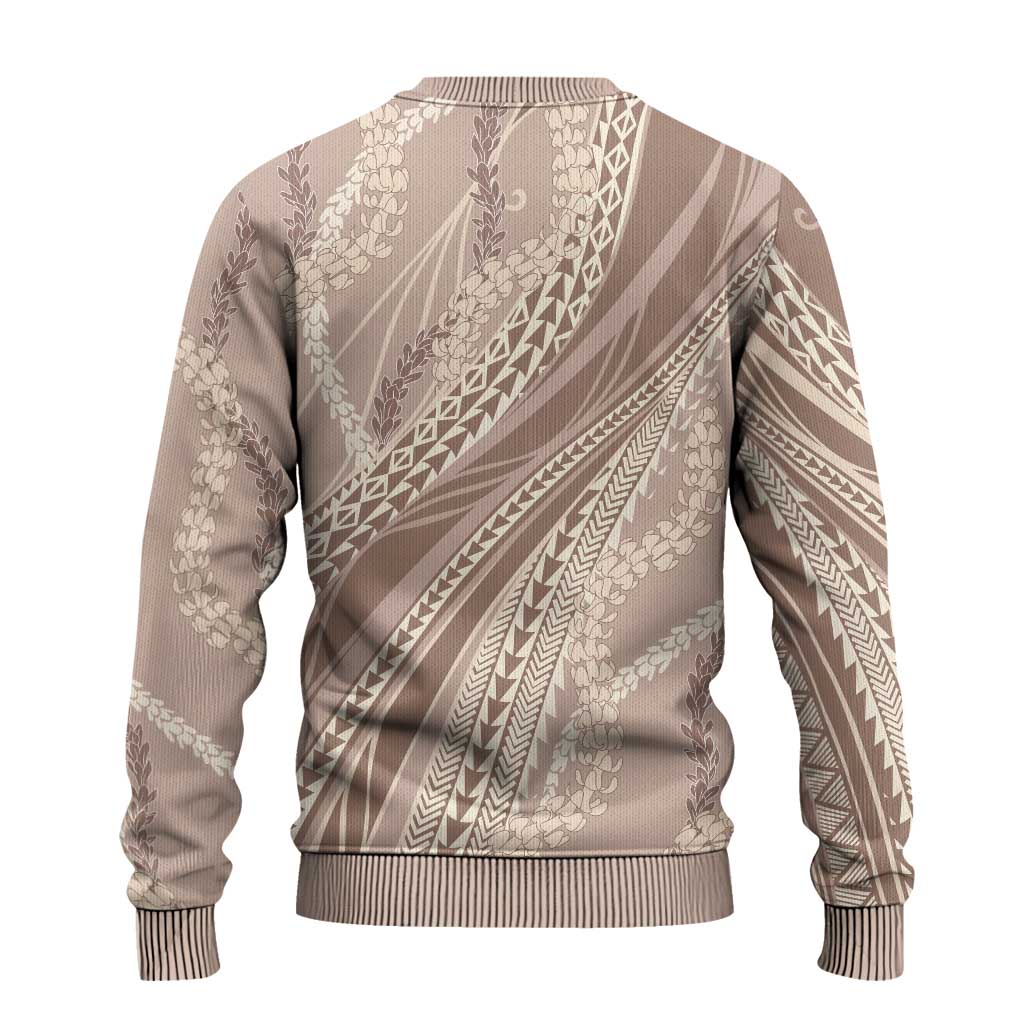 Polynesian Puakeniken Pikake Twisted Lei Ugly Christmas Sweater Beige - Polynesian Pride
