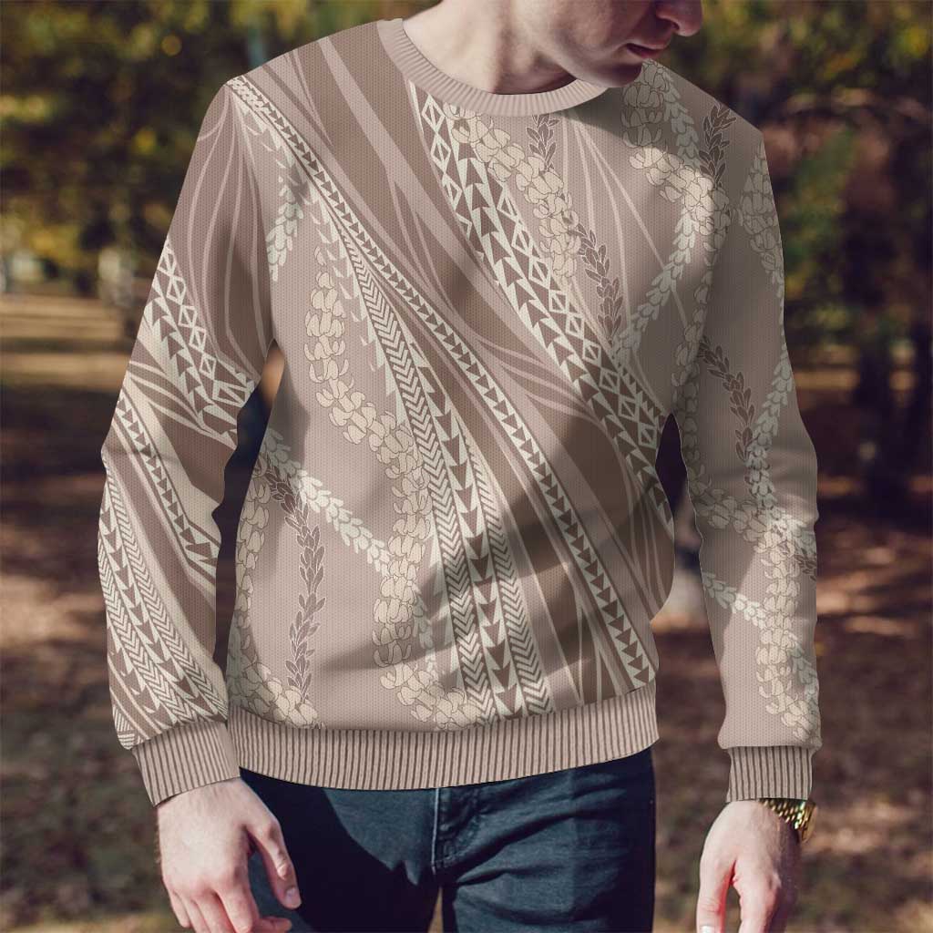 Polynesian Puakeniken Pikake Twisted Lei Ugly Christmas Sweater Beige - Polynesian Pride