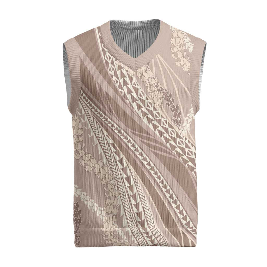 Polynesian Puakeniken Pikake Twisted Lei Christmas Knitted V-Neck Vest Beige LT7 Beige - Polynesian Pride