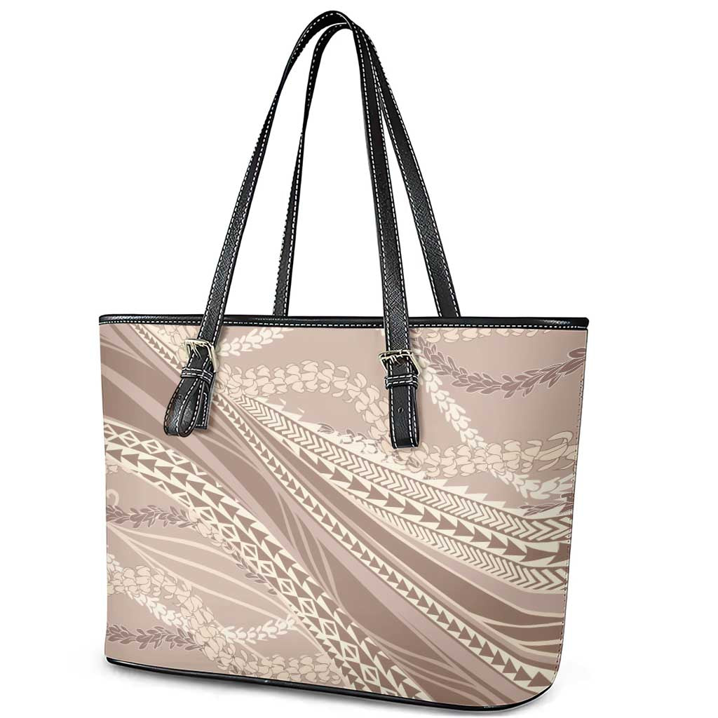 Polynesian Puakeniken Pikake Twisted Lei Leather Tote Bag Beige - Polynesian Pride