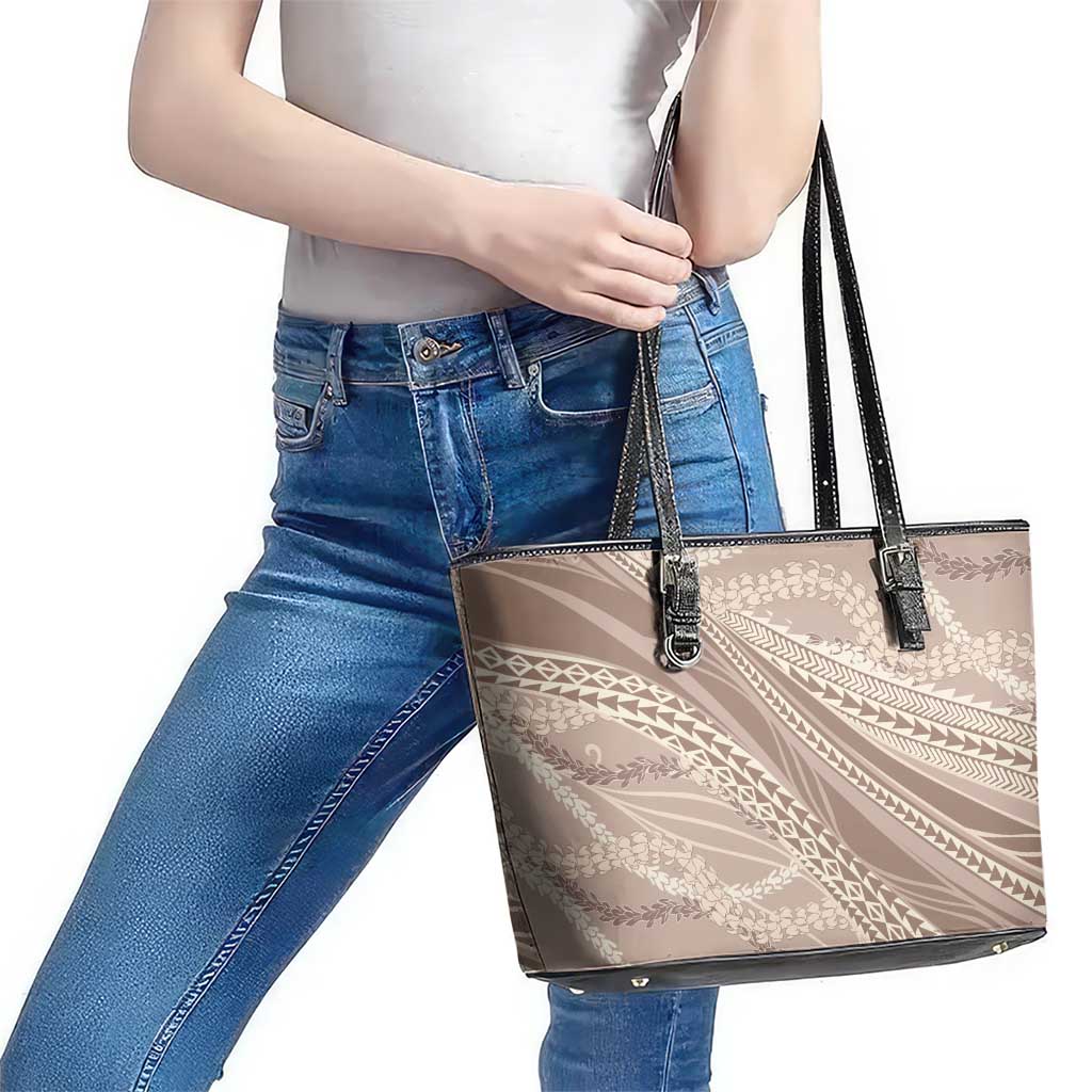 Polynesian Puakeniken Pikake Twisted Lei Leather Tote Bag Beige - Polynesian Pride