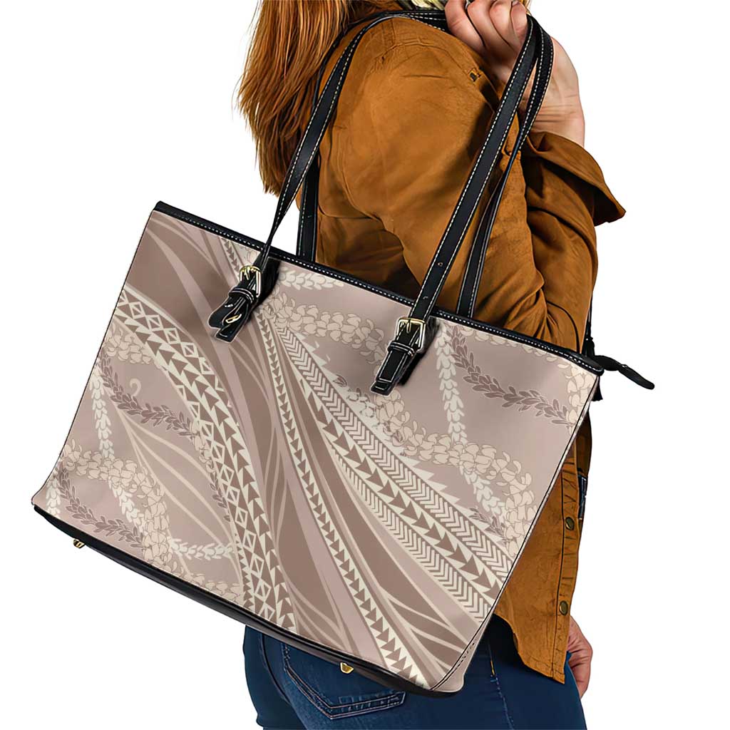 Polynesian Puakeniken Pikake Twisted Lei Leather Tote Bag Beige - Polynesian Pride
