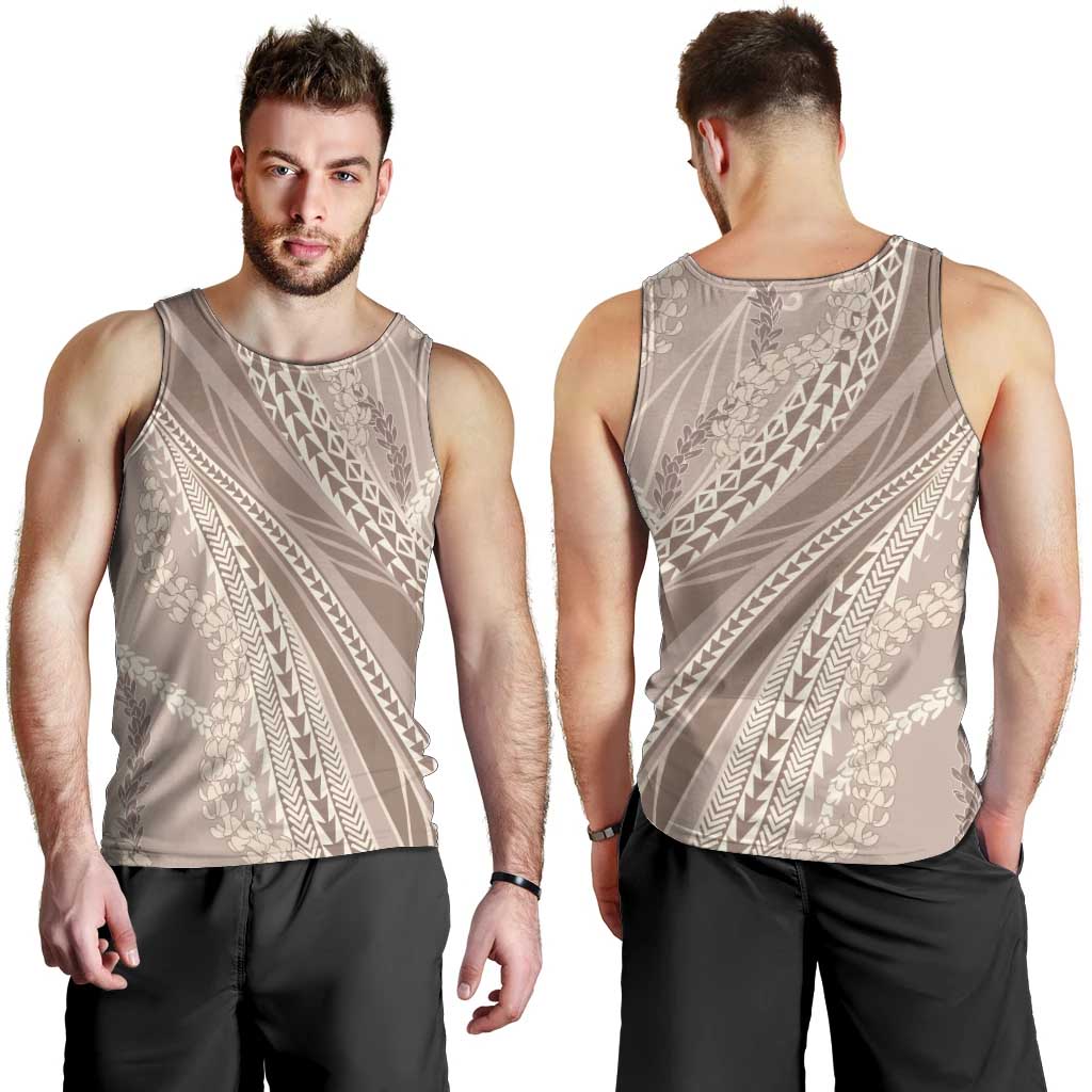 Polynesian Puakeniken Pikake Twisted Lei Men Tank Top Beige - Polynesian Pride