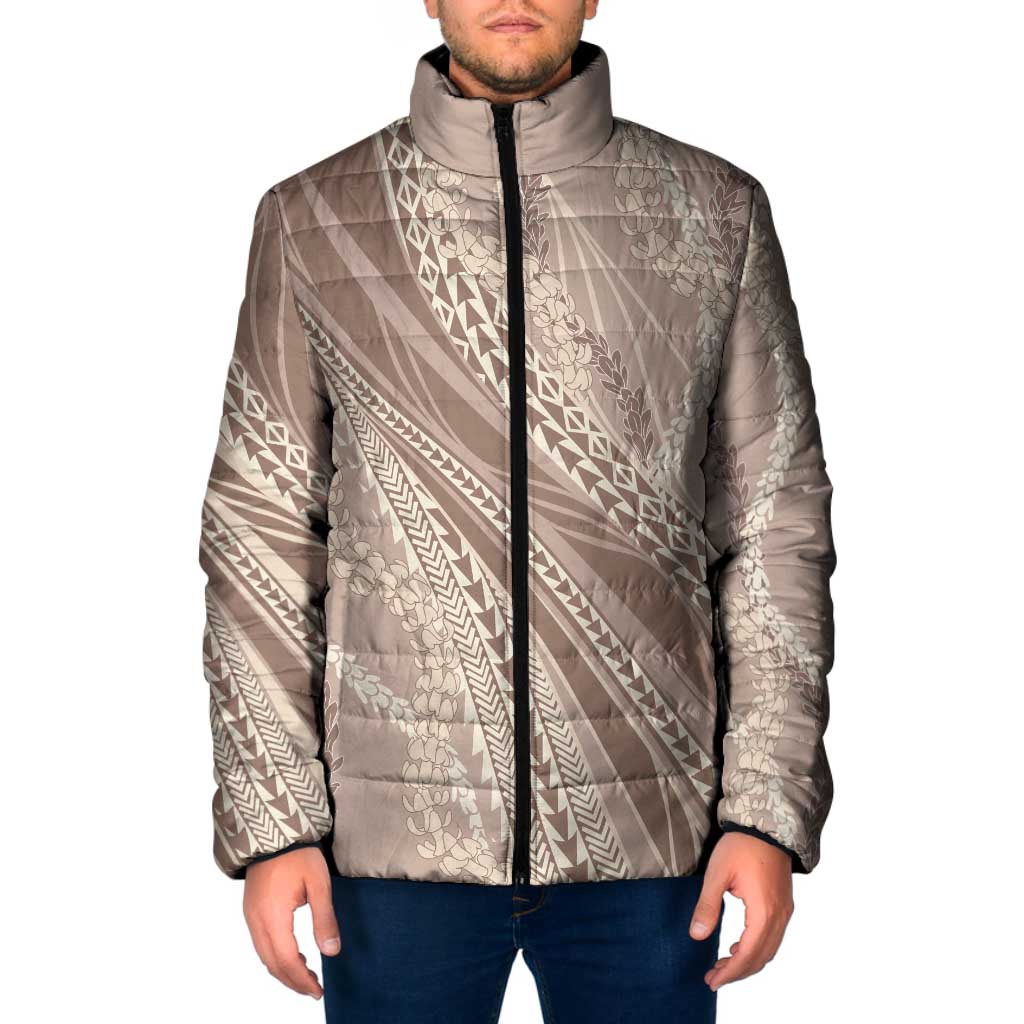 Polynesian Puakeniken Pikake Twisted Lei Padded Jacket Beige LT7 Men Beige - Polynesian Pride
