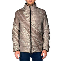 Polynesian Puakeniken Pikake Twisted Lei Padded Jacket Beige LT7 Men Beige - Polynesian Pride