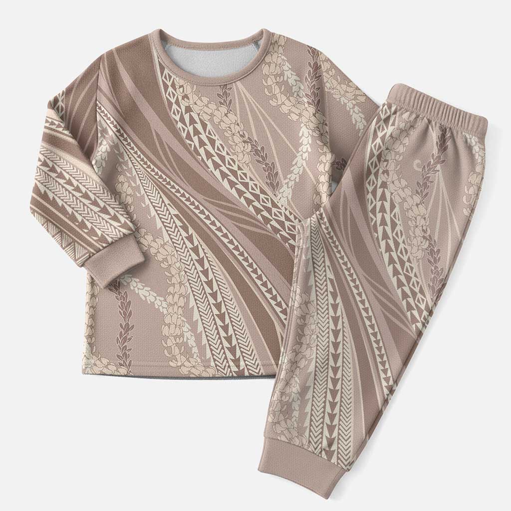 Polynesian Puakeniken Pikake Twisted Lei Christmas Pajama Set Beige LT7 Men Beige - Polynesian Pride