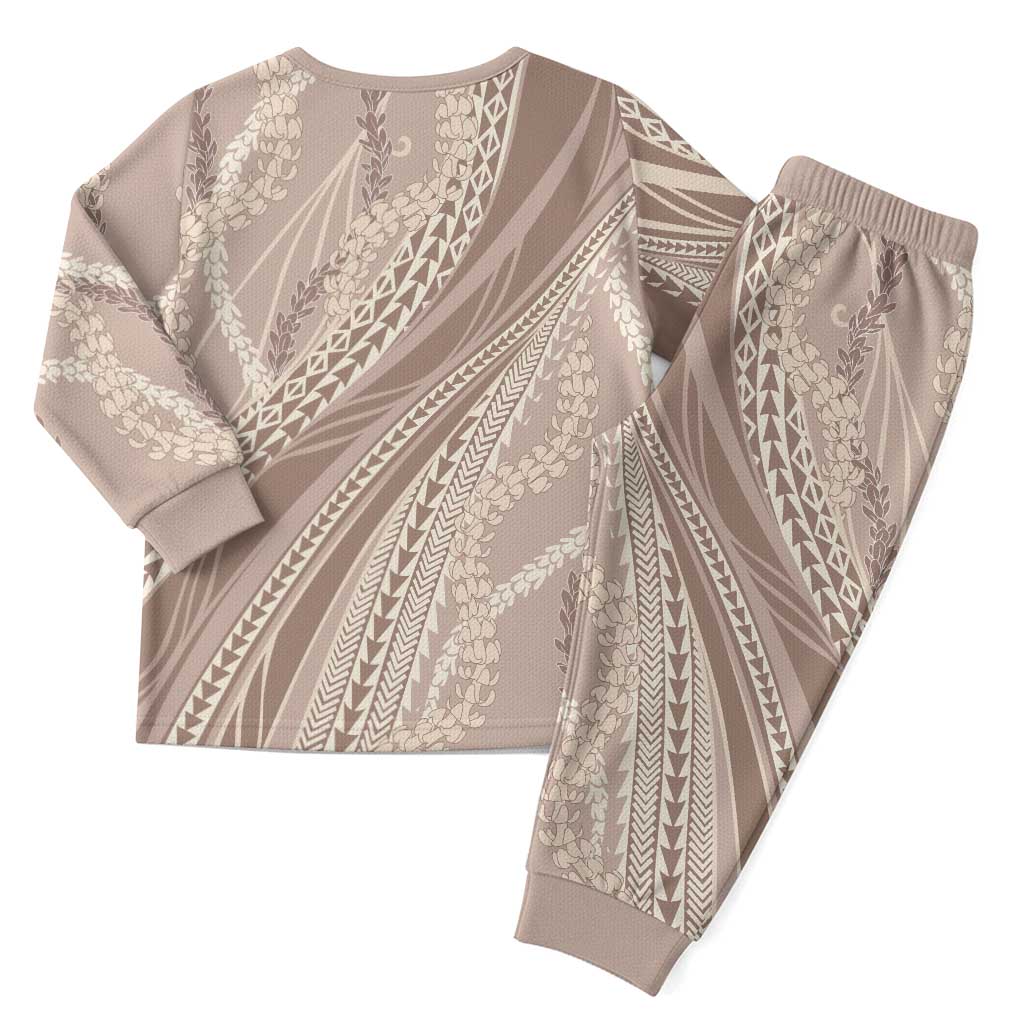 Polynesian Puakeniken Pikake Twisted Lei Christmas Pajama Set Beige - Polynesian Pride