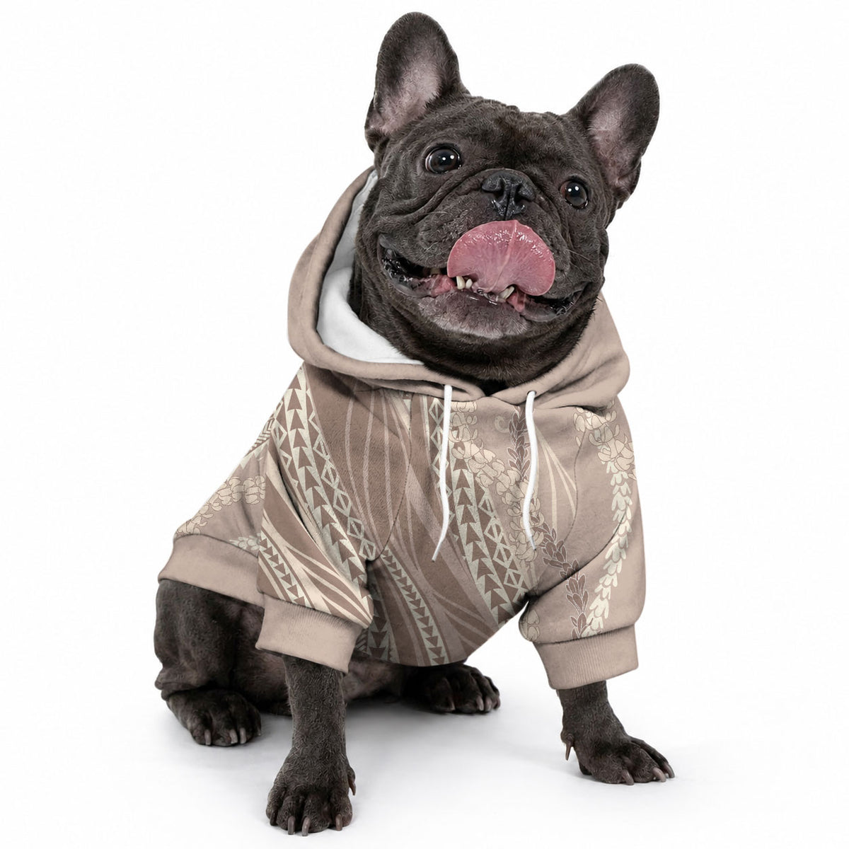 Polynesian Puakeniken Pikake Twisted Lei Pet Hoodie Beige