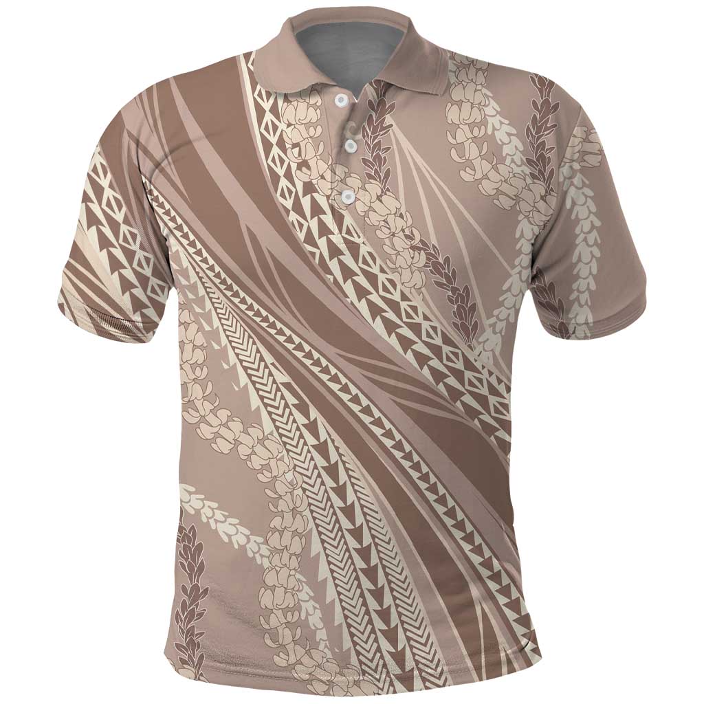 Polynesian Puakeniken Pikake Twisted Lei Polo Shirt Beige - Polynesian Pride