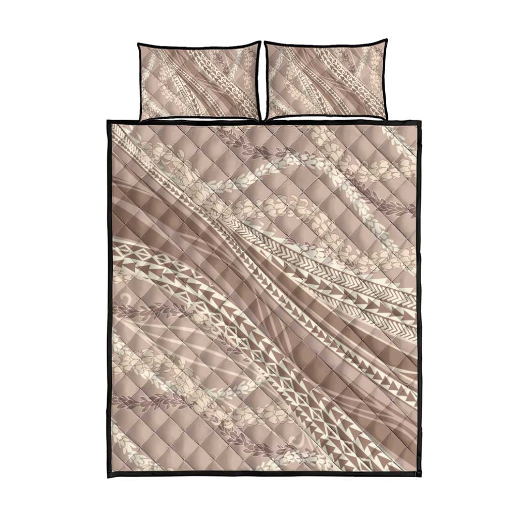Polynesian Puakeniken Pikake Twisted Lei Quilt Bed Set Beige LT7 - Polynesian Pride