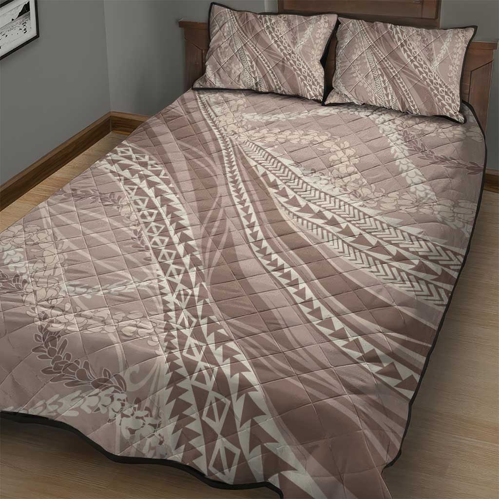 Polynesian Puakeniken Pikake Twisted Lei Quilt Bed Set Beige LT7 - Polynesian Pride
