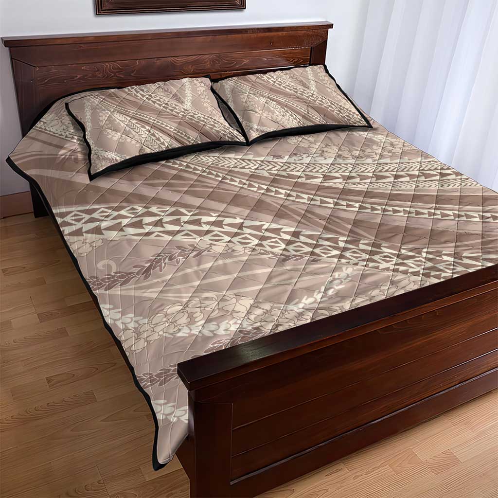 Polynesian Puakeniken Pikake Twisted Lei Quilt Bed Set Beige LT7 - Polynesian Pride