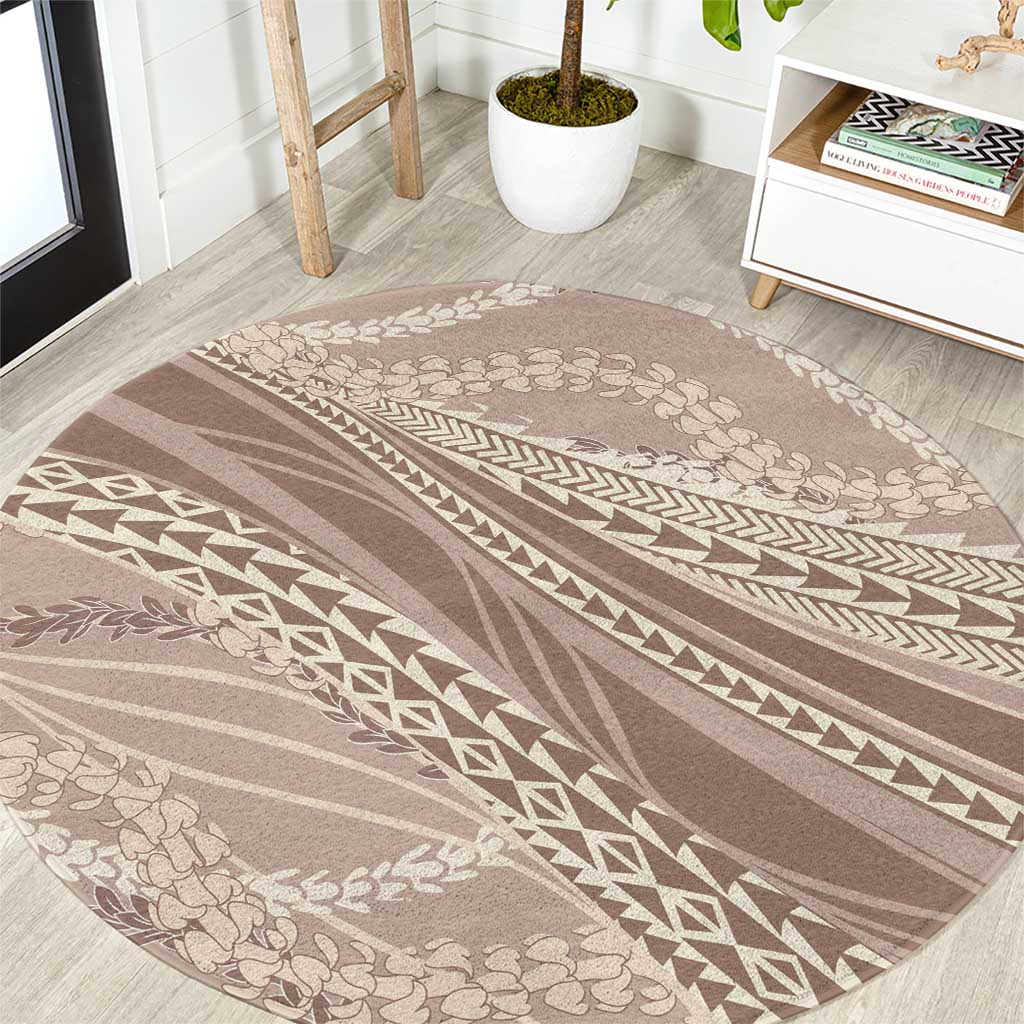 Polynesian Puakeniken Pikake Twisted Lei Round Carpet Beige - Polynesian Pride