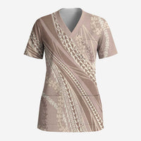 Polynesian Puakeniken Pikake Twisted Lei Scrub Top Beige LT7 Adult Beige - Polynesian Pride