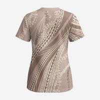 Polynesian Puakeniken Pikake Twisted Lei Scrub Top Beige LT7 - Polynesian Pride